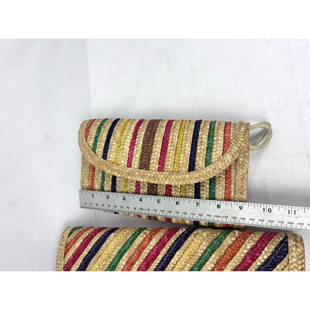 Lot of 2 Vintage Woven Straw Jute Multi Colored Striped‎ Clutch Crossbody - Picture 6 of 16